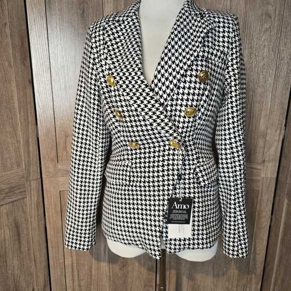 Amo Women's Black and White Houndstooth Blazer - Picture 3 of 16
